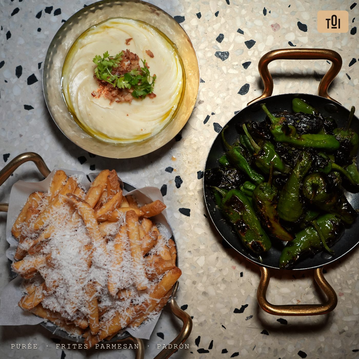 Purée · Frites parmesan · Padrón